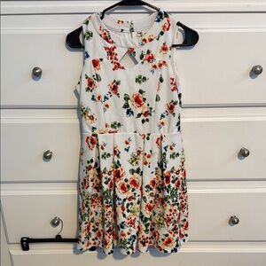 Floral Kids Dress - White with Red and Green Accents